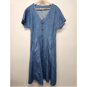 Loft Women's Chambray/Denim V-Neck Pocket Midi Dress, Size 6, In Med Wash Denim